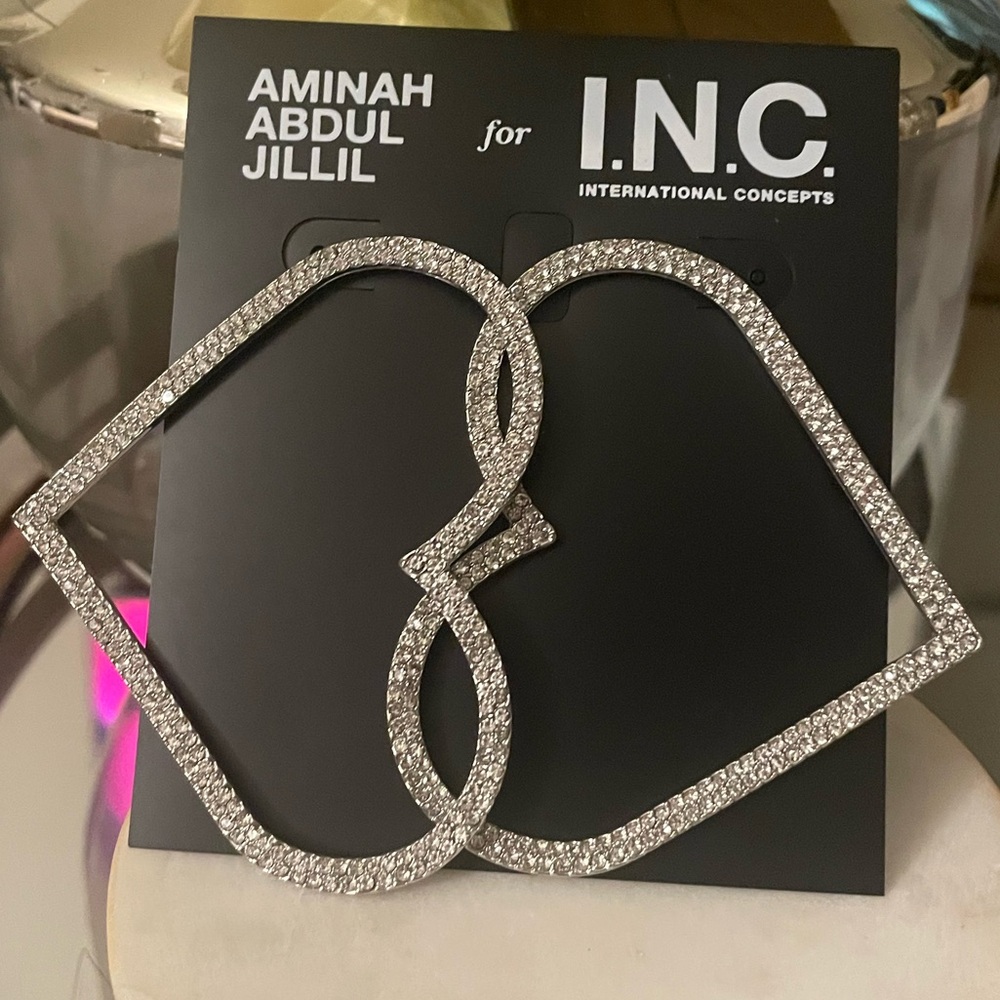 NWT - Aminah Abdul Jillil for INC Open Heart rhinestone Drop Earrings